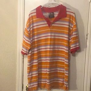 Vintage Y2K Enyce Hip Hop Velour Polo Shirt XXL Striped short Sleeve Shirt